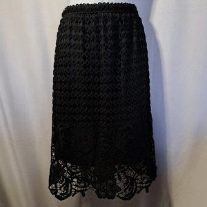 MOLLY BRACKEN NWT LACE Skirt Sz Medium ELASTIC WAIST lined OFFICE FORMAL BLACK